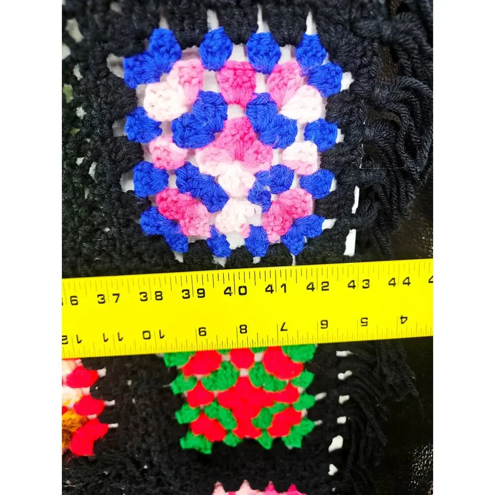 Vintage 70s Granny Square Afghan Crochet Throw Blanket Multicolor 58x45 Crib